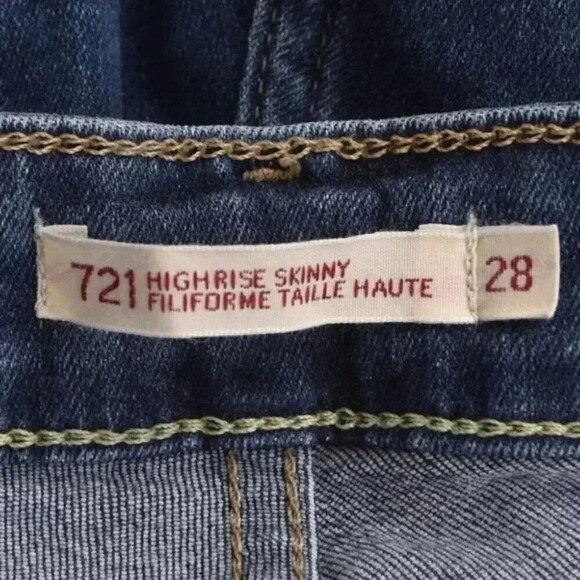 Levi's 721 High Rise Skinny Premium Jeans Blue Ripped Distressed Dark Wash 28 - Picture 9 of 16